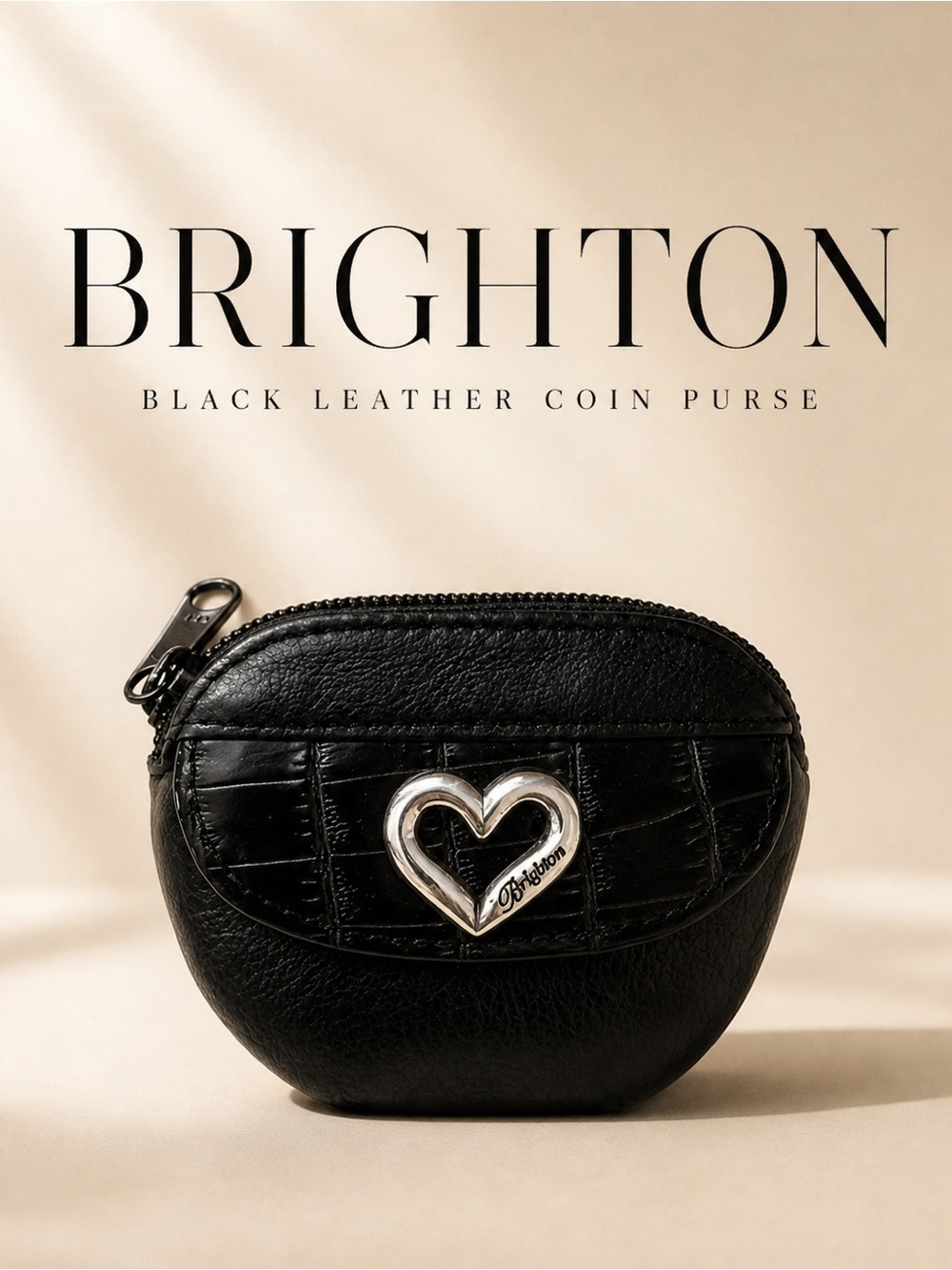 Brighton Black Croco Leather Coin Purse Heart Accent
